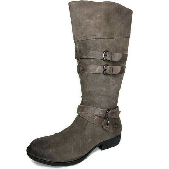 BORN D70722 Odom Brown Distressed Leather Side Zip Buckles Boots Womens Sz 7.5 M - Picture 1 of 12
